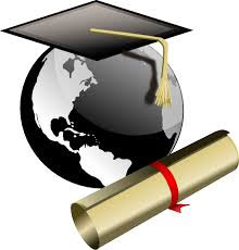 Graphic with world globe wearing a graduation cap and diploma